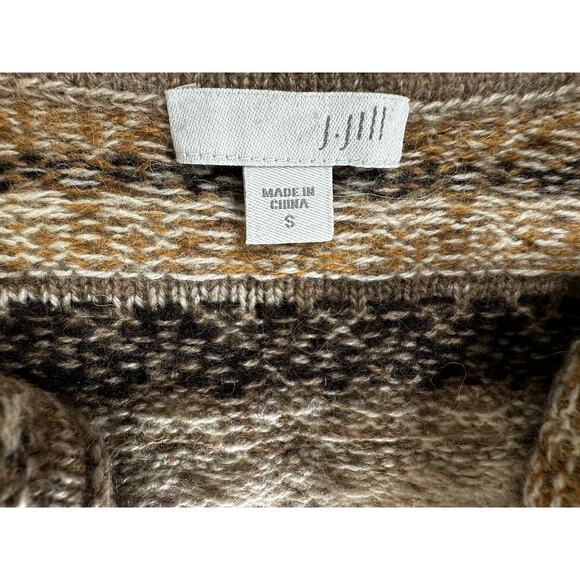 J Jill Cardigan Sweater Size Small Wool Alpaca Brown Neutrals Stripe Open Front - Picture 3 of 6